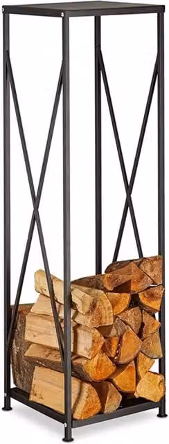 Gr8 Garden Metal Firewood Rack Log Wood Storage Holder in Black, W/D/H: 111.5 x 34 x 34 cm