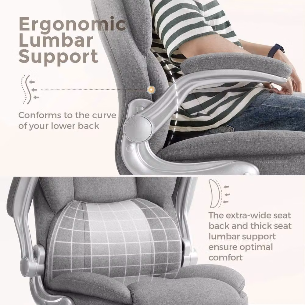 FORGEVIO Grey Fabric Executive Office Chair with Headrest and Adjustable Armrests – 3