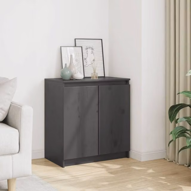 Berkfield Home Grey Solid Pinewood Side Cabinet W: 60 cm, D: 36 cm, H: 65 cm