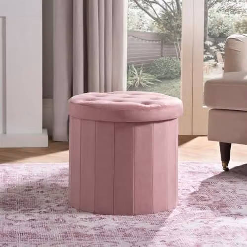 OHS Cube Ottoman Storage Box in Matte Pink Velvet, W/D/H: 40 x 40 x 40 cm