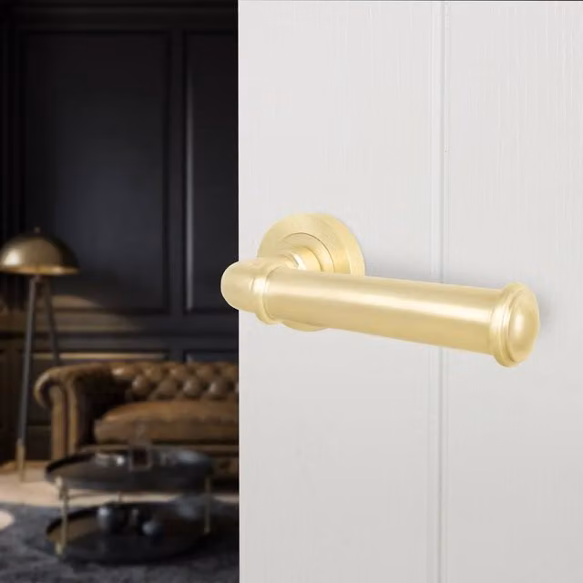 AFIT Brass Fire Door Handle, Satin Brass Internal Lever On Rose, Gold, 150 x 150 mm