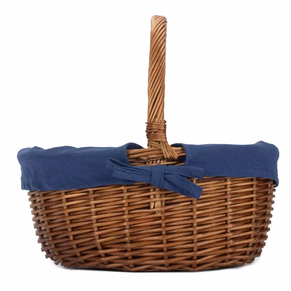 Red Hamper Navy Blue Wicker Oval Shopping Basket with Cotton Lining and Handles W/D/H: 30 x 25 x 13 cm – 3