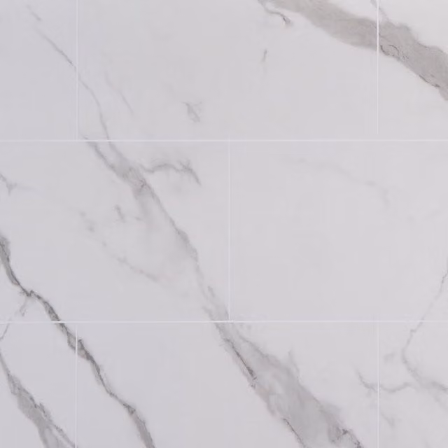 Neptune Matt Carrara Marble Tile Bathroom Wall Panel, White, H x W x D: 240 x 100 x 1 cm