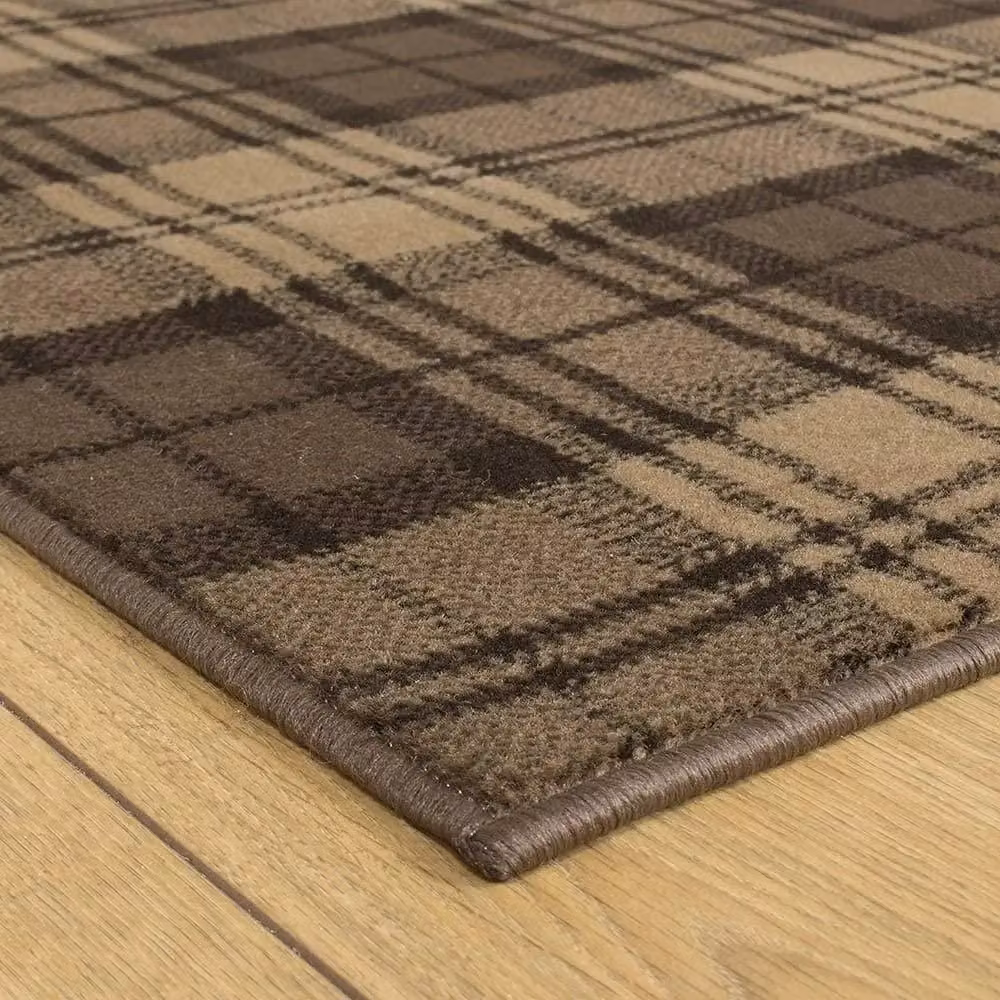 runrug Checked Hallway Runner Rug in Brown, W: 60 cm, L: 360 cm – 7