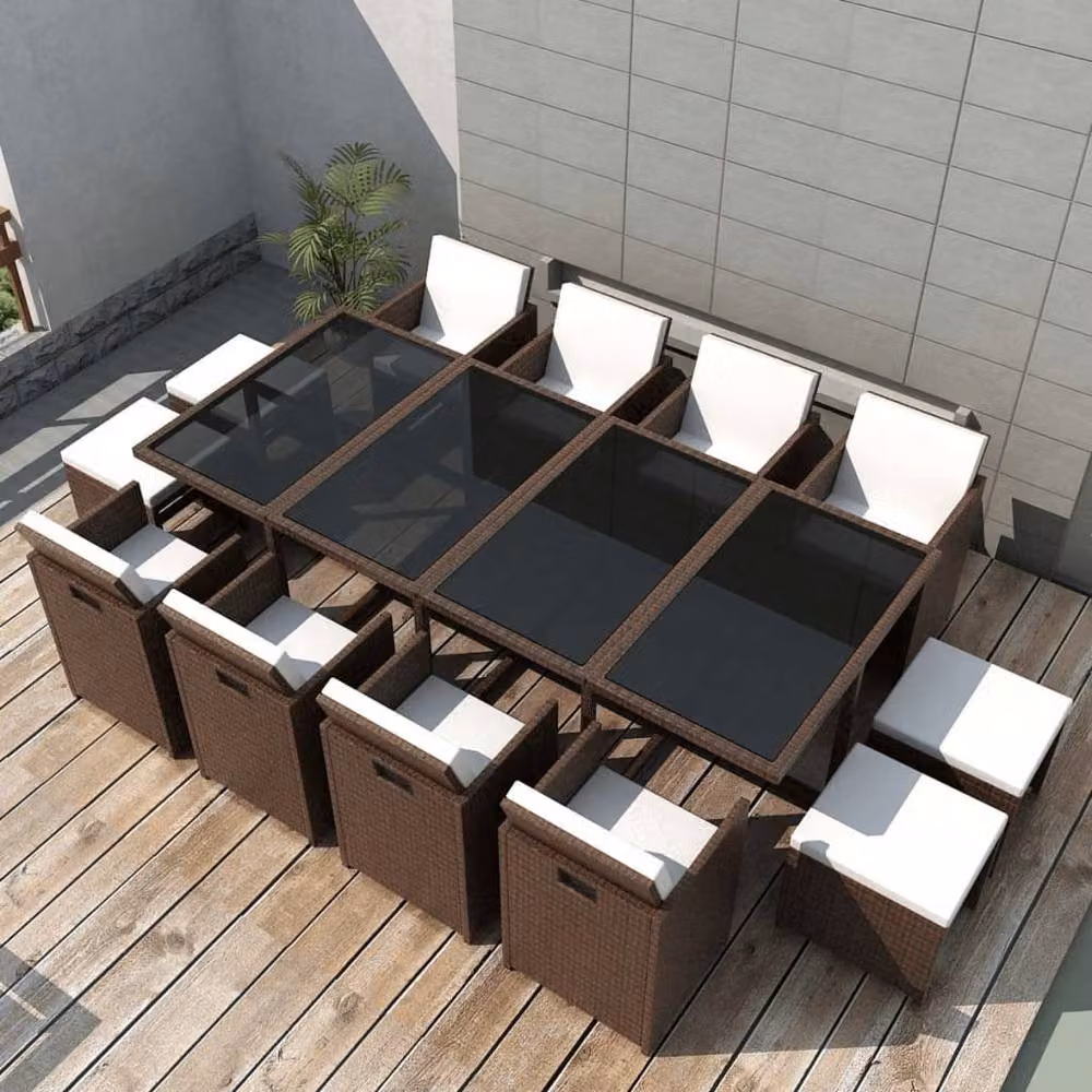 Berkfield Home 13 Piece Brown Poly Rattan Outdoor Dining Set with Cushions – 2