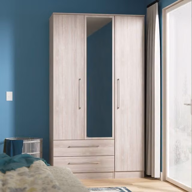 Ready Assembled 2 U Gloucester Triple Mirror Wardrobe with 2 Drawers in Light Grey