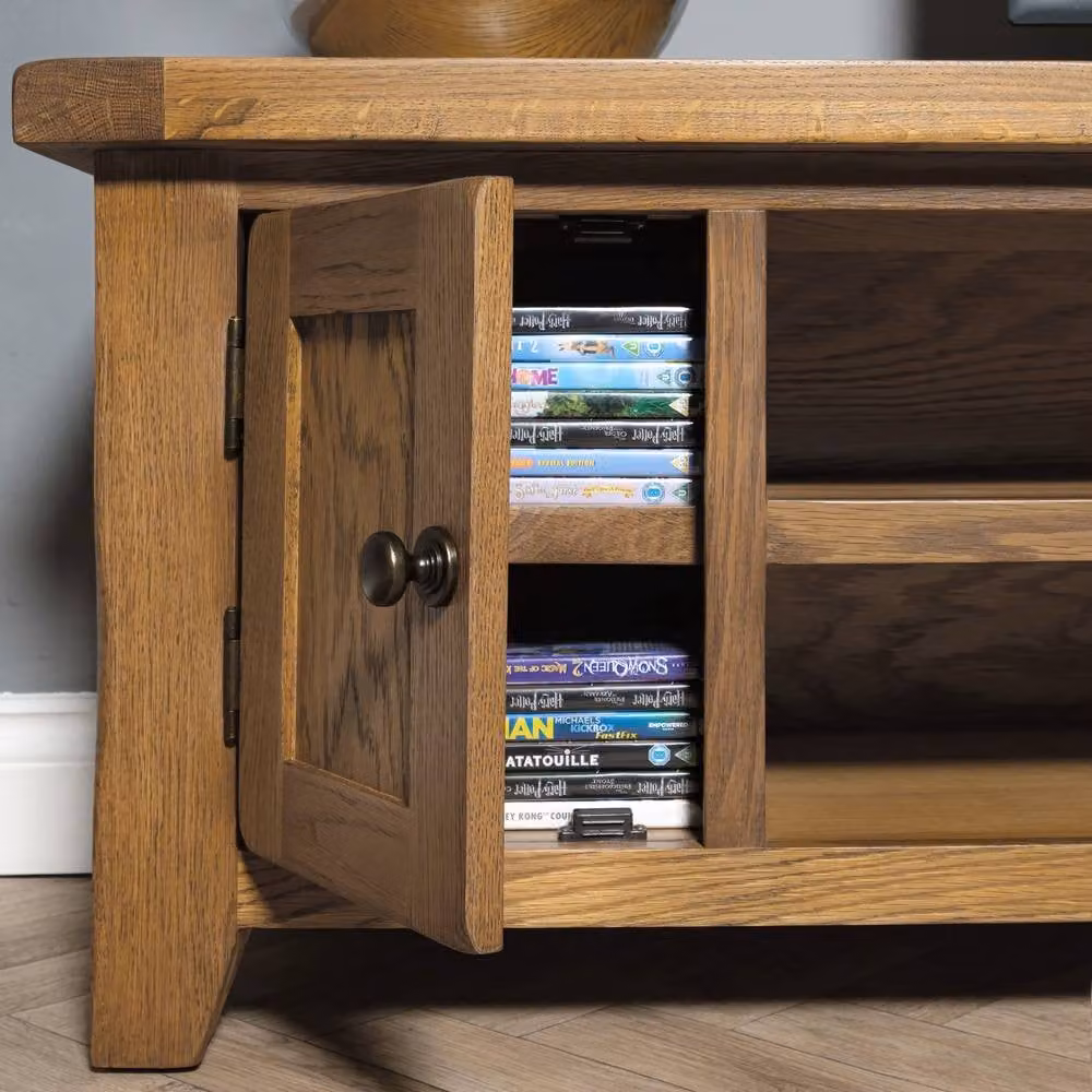 Elm Home And Garden Rustic Oak Large Wide Screen TV Media Unit in Light Oak, Width: 180 cm – 6