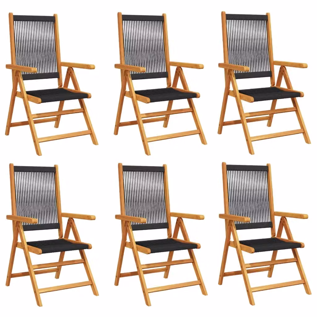 Berkfield Home Set of 6 Black Reclining Garden Chairs in Solid Acacia Wood – 2