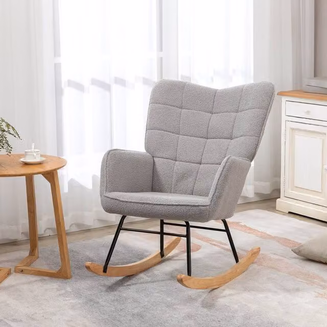 EONLION Grey Bouclé Nursing Rocking Chair Armchair with Armrests
