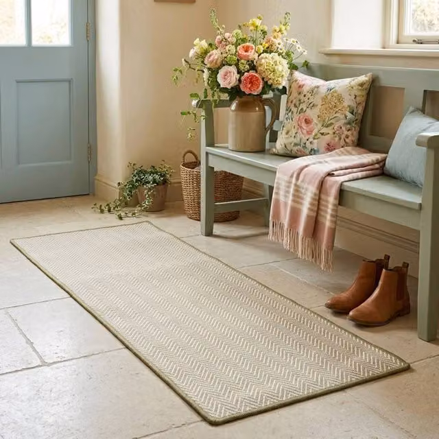 Madison & Mayfair Green Herringbone Rectangular Hallway Runner W: 70 cm, L: 140 cm – 1