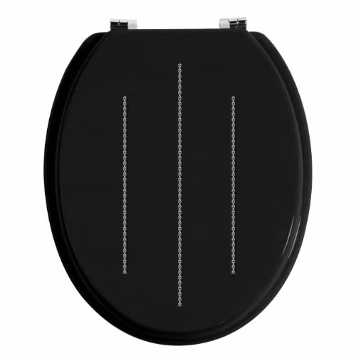 Orsina Black Oval Soft Close Toilet Seat with Diamante Detail W: 46 cm, D: 37 cm, H: 5.5 cm – 1