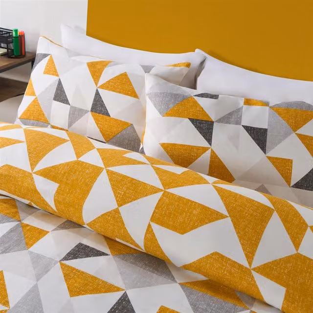 OHS Geo Shapes Reversible Duvet Cover and Pillowcase Set in Yellow, 200 x 200 cm