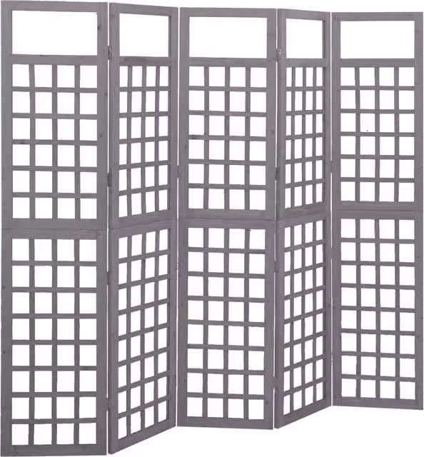 Berkfield Home 5-Panel Grey Solid Fir Wood Trellis Room Divider, W/H: 201.5 x 180 cm