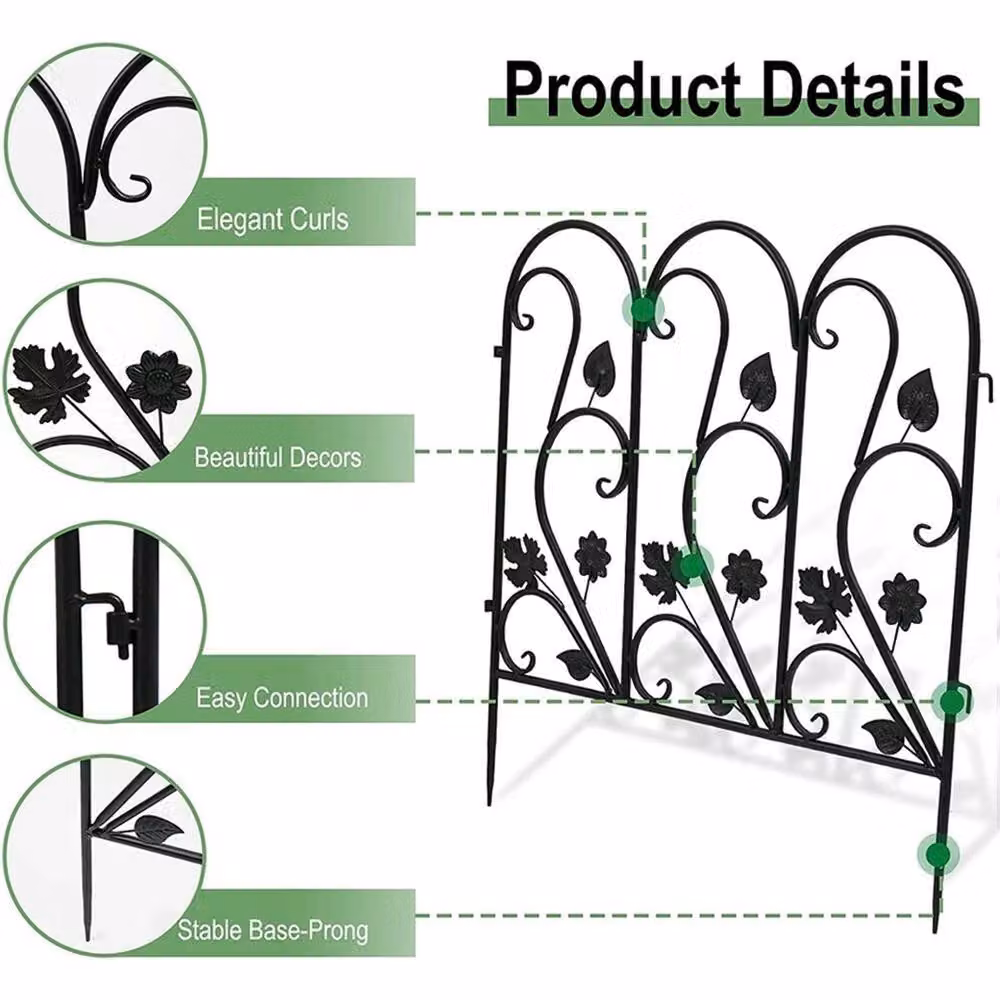 Nordara 5 Pack Decorative Garden Fence Panels Black Animal Barrier Border Edging – 3