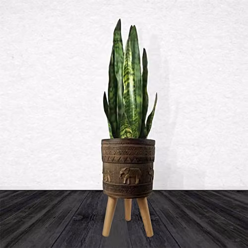 Leaf Zandi Elephant Extra Large Cachepot Planter, Brown Wood and Plastic, W/D/H: 40 x 40 x 21.5 cm – 1