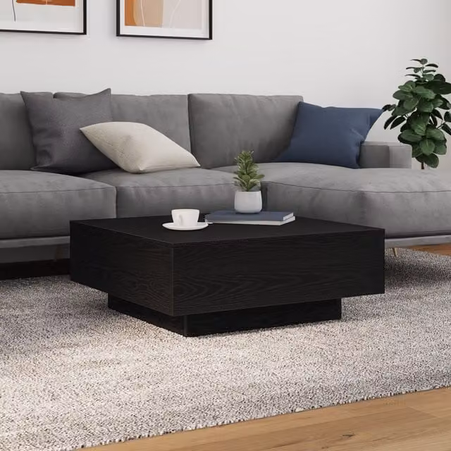 Berkfield Home Black Oak Coffee Table with LED Lights W/D/H: 80 x 80 x 31 cm