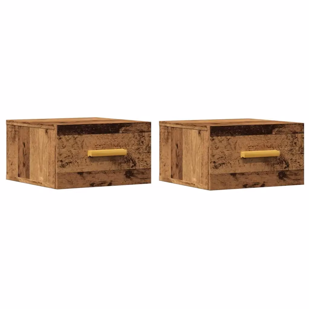 Berkfield Home Set of 2 Wall-mounted Bedside Cabinets in Brown Old Wood, W/D/H: 35 x 35 x 20 cm – 2