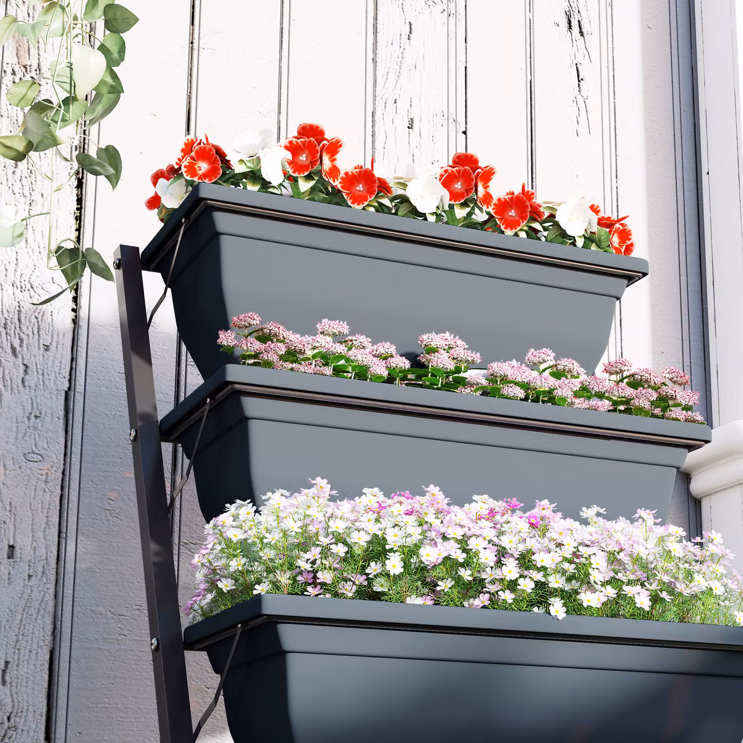 Outsunny 5-Tier Raised Garden Bed, Vertical Ladder Plant Stand with 5 Removable Boxes in Grey – 7