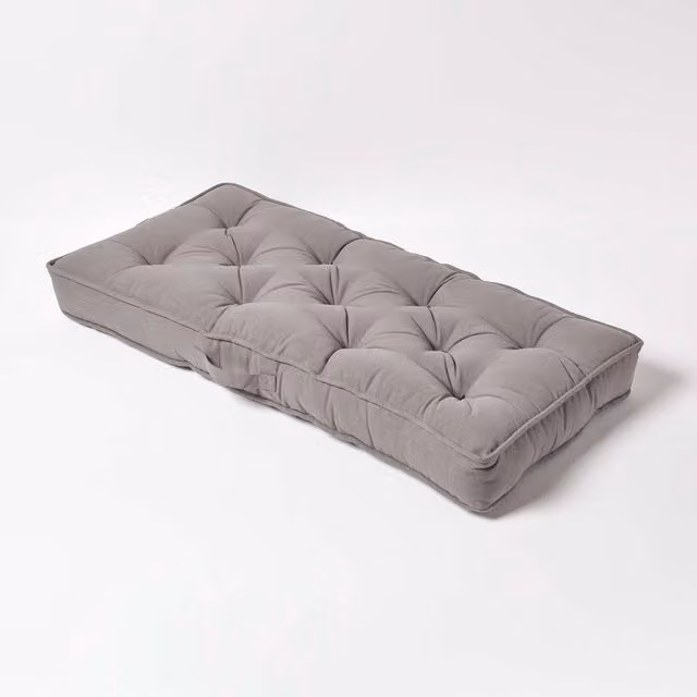 Homescapes Cotton 2 Seater Booster Cushion in Grey or Beige