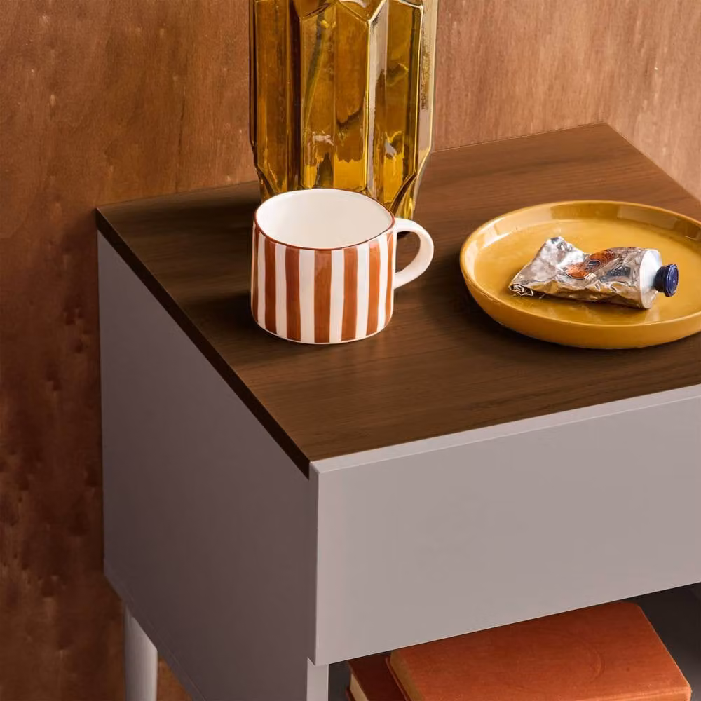 sweeek Modern Bedside Table with 1 Drawer and 1 Niche in Grey and Beige – 3