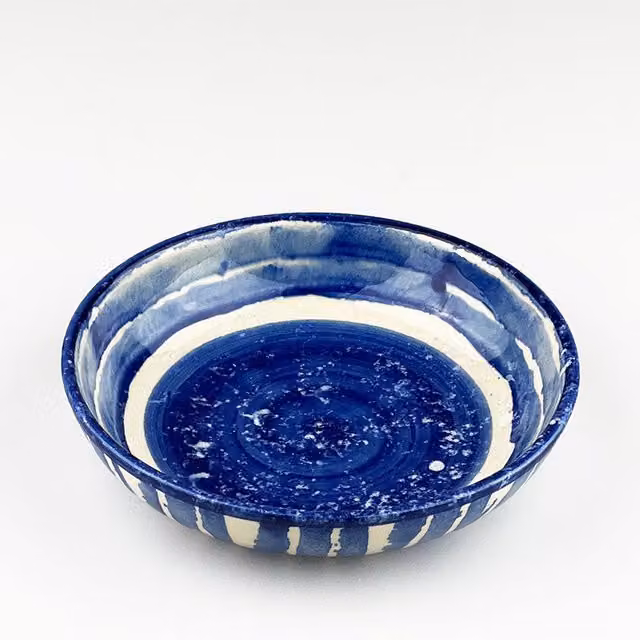 Selbrae House Ceramic Striped Serving Bowl in Blue – 1