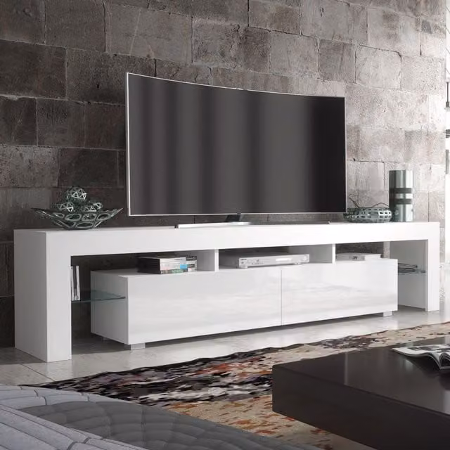 Creative Furniture Modern White High Gloss TV Unit W: 200 cm, D: 35 cm, H: 45 cm