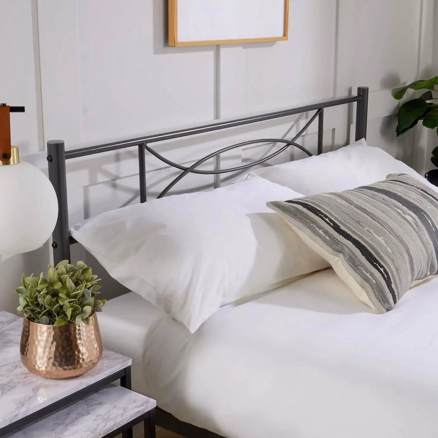 Home Source Grey Metal Small Double Bed and Juno Hybrid Mattress Set – 3