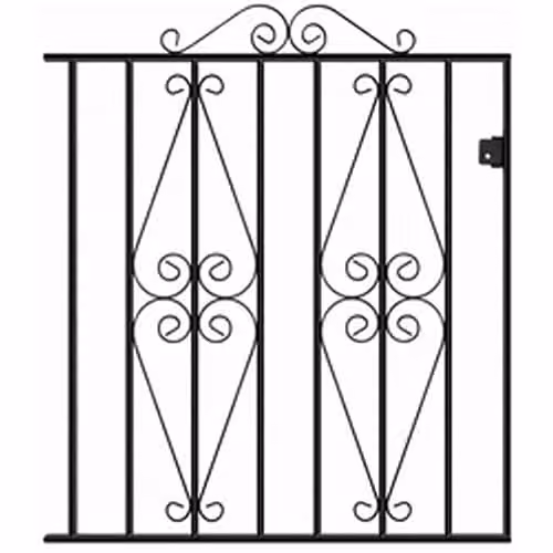 Burbage Iron Craft Stirling Scroll Low Flat Top Single Swing Gate in Black, W: 122 cm, H: 91.4 cm