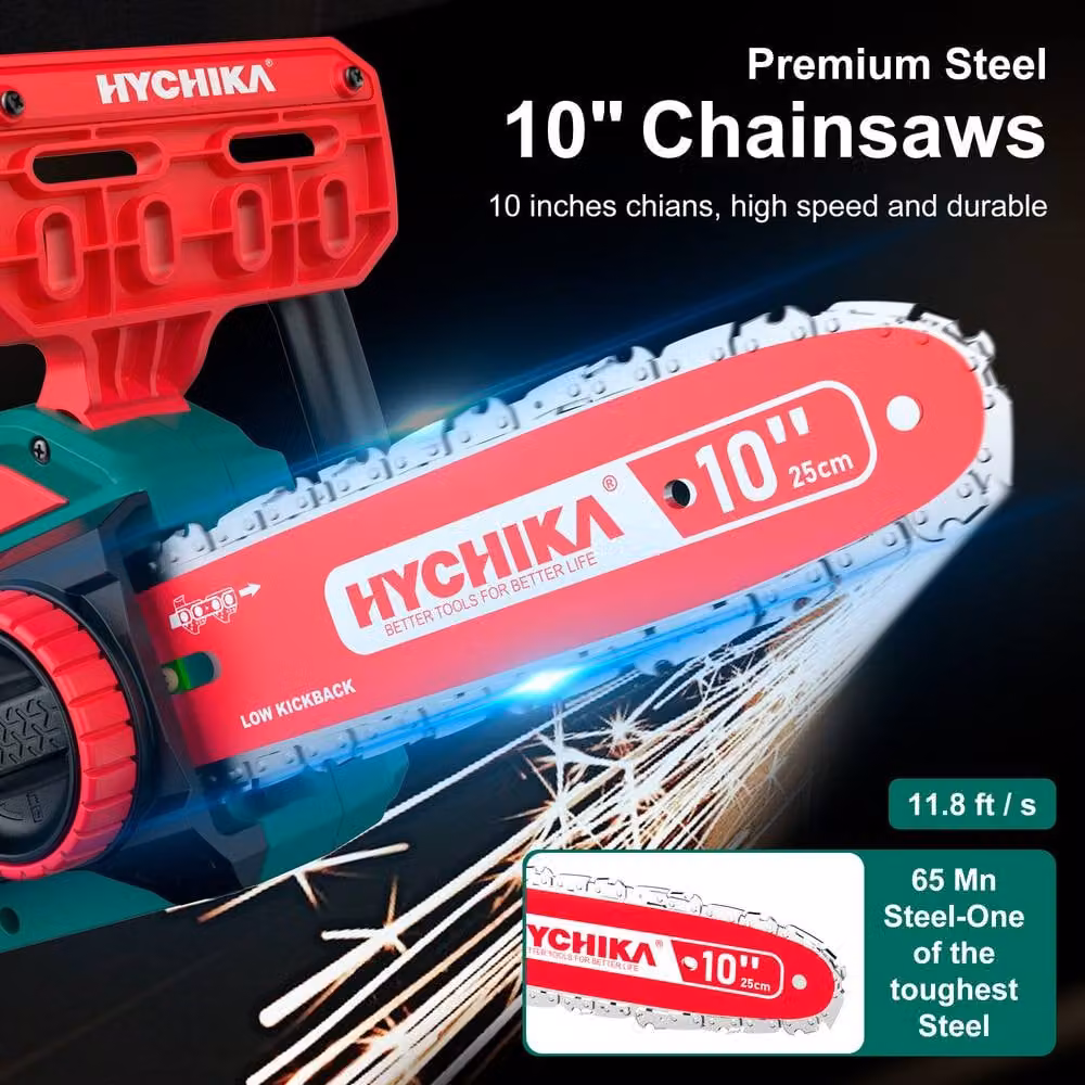 HYCHIKA 18V Cordless Electric Chainsaw with 10 Inch Bar and 4000mAh Rechargeable Battery, Green – 5