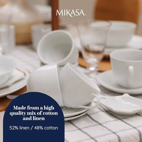 Mikasa Industrial Check Cotton and Linen Table Runner in White, W: 230 cm, H: 33 cm – 3