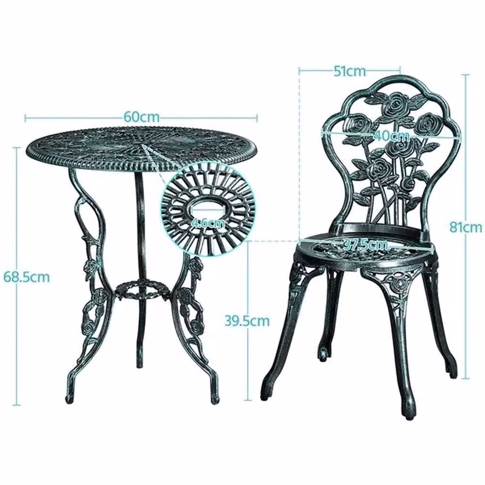 EONLION Green Rose 3 Piece Patio Bistro Table Set with Umbrella Hole and Floral Vintage Design – 2