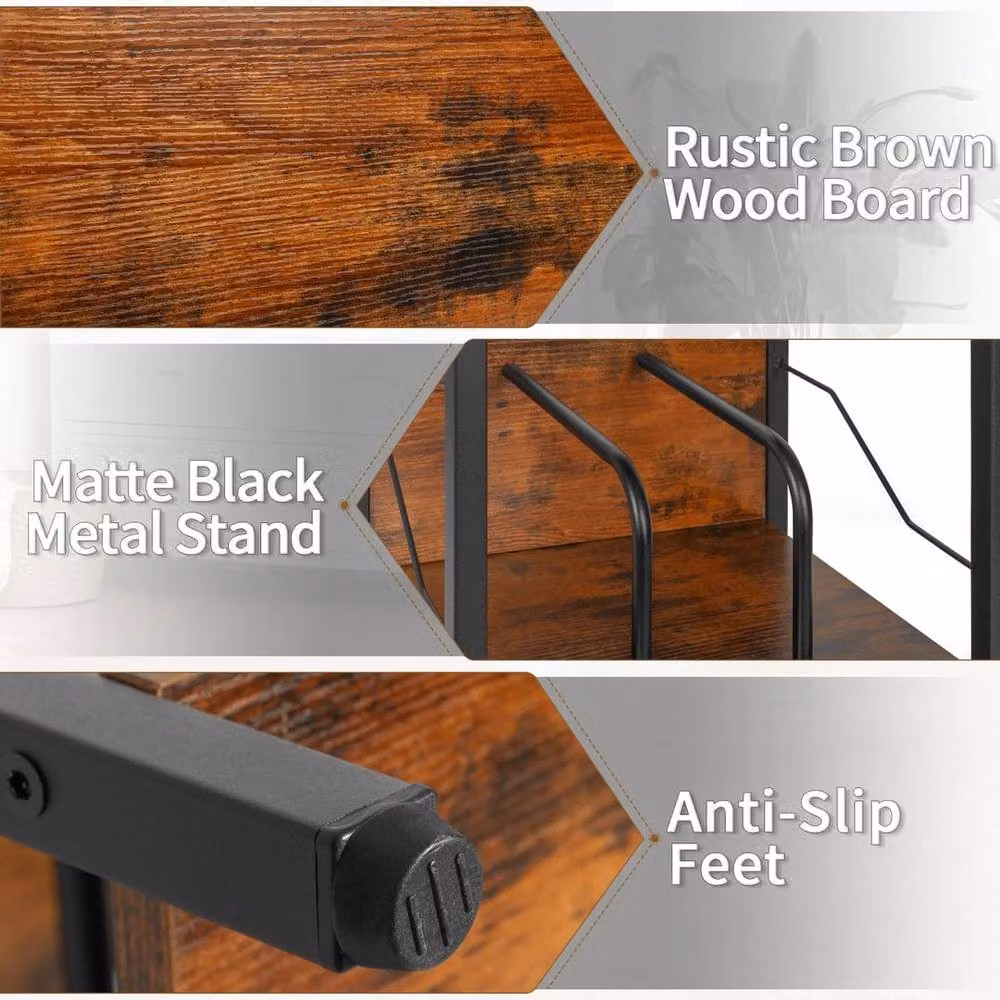 FORGEVIO 3-Tier Vinyl Record Player Stand in Black and Brown, W/D/H: 40 x 30 x 75 cm – 4