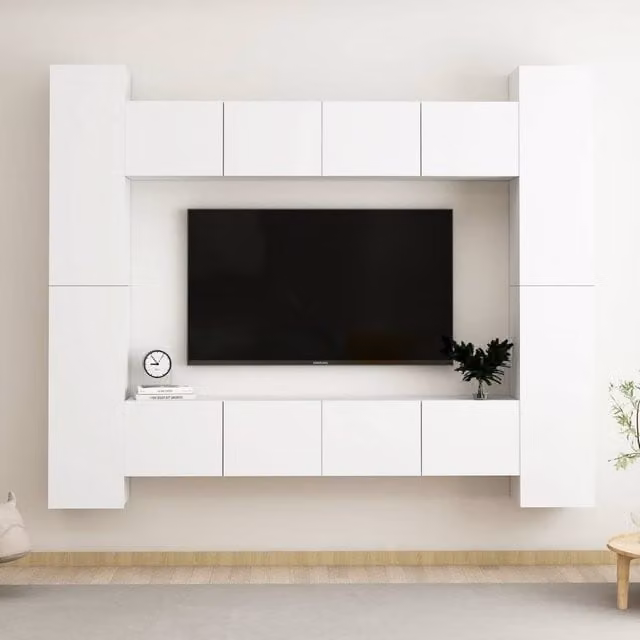 Berkfield Home 8 Piece Modern White Matt Engineered Wood TV Cabinet Set for your Living Room
