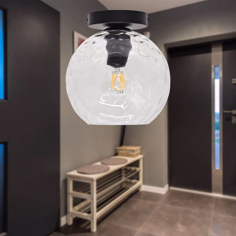 First Choice Lighting Barnum Black Ceiling Light Fitting with Transparent Dimple Glass Globe – 2