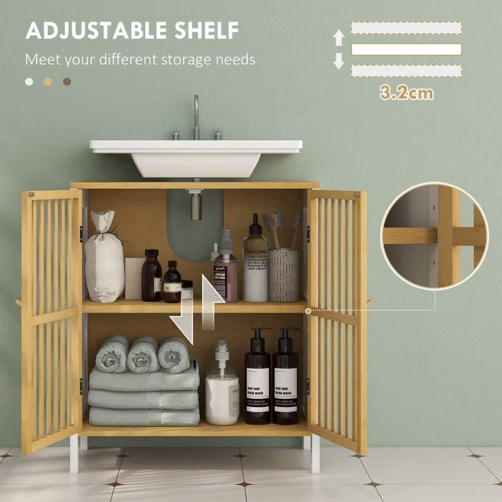 Wyld Haus Neyora Bamboo Under Sink Bathroom Cabinet in White, W/D/H: 70 x 30 x 60 cm – 4