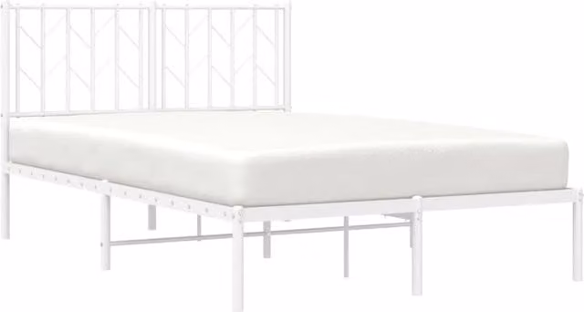 Berkfield Home Metal Bed Frame with Headboard in White, W/D/H: 120 x 190 cm