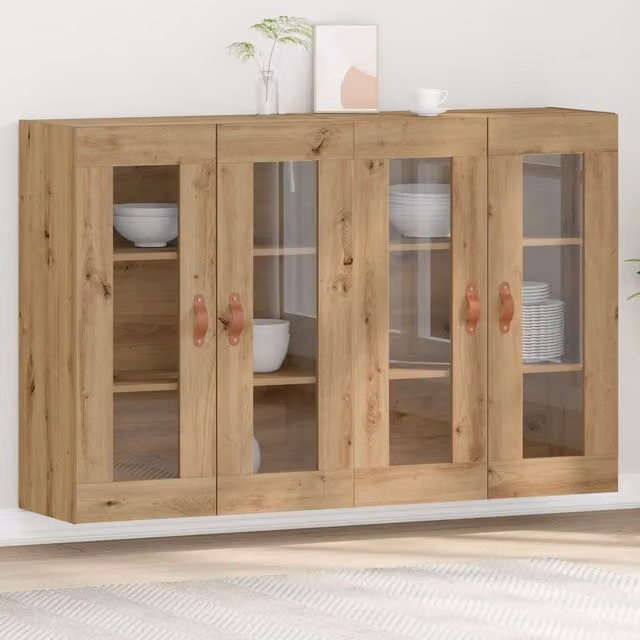 Berkfield Home Set of 2 Artisan Oak Wall Mounted Cabinets with Glass Doors in Brown