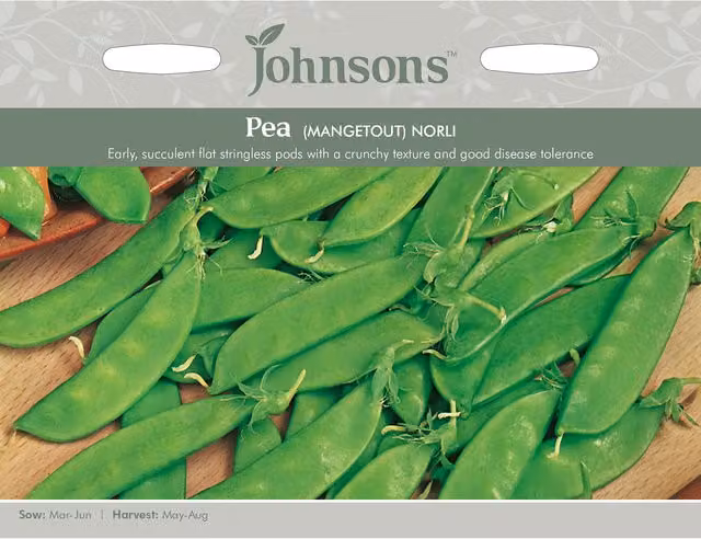 Johnsons Norli Mangetout Pea Seeds, Green Vegetable Seeds for Spring and Summer Planting
