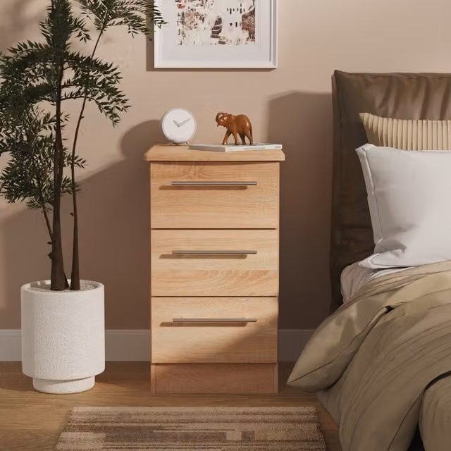 Sherwood Ready Assembled 3 Drawer Bedside Cabinet in Bardolino Oak