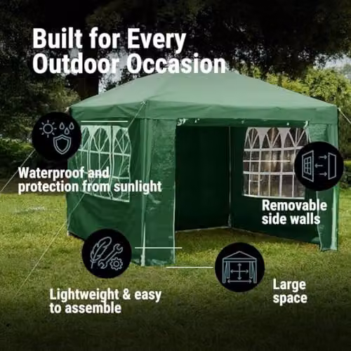 Gr8 Garden Green Gazebo Tent with Removable Sides, W: 300 cm, D: 300 cm, H: 245 cm – 3