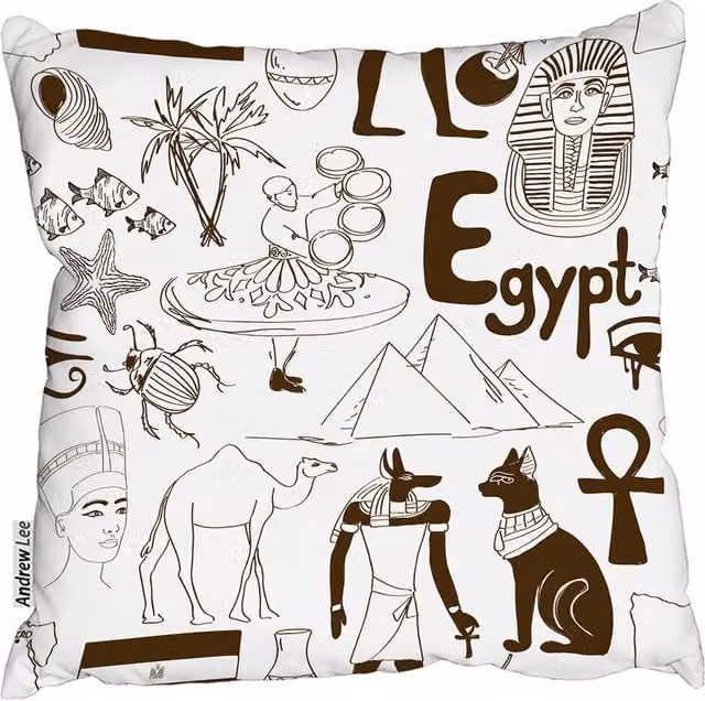 Andrew Lee Hand Drawn Sketch Egypt Square Cushion, White, W: 60 cm, H: 60 cm