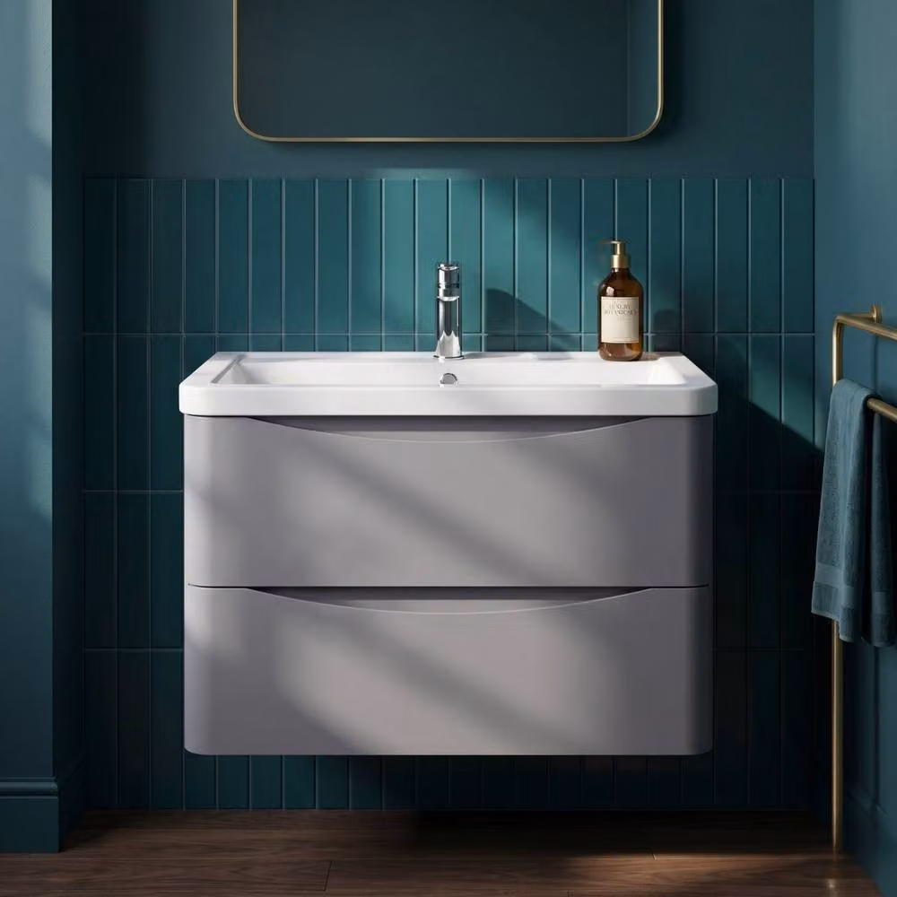 Balterley Dunwood 2 Drawer Wall Hung Vanity Basin Unit, Satin Grey, W: 80 cm, D: 54 cm – 4