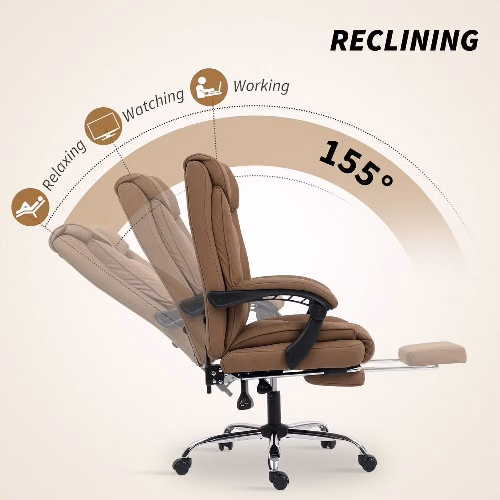 HOMCOM Pet-Friendly Brown Synthetic Leather Recliner Computer Chair with Footrest and Headrest – 4