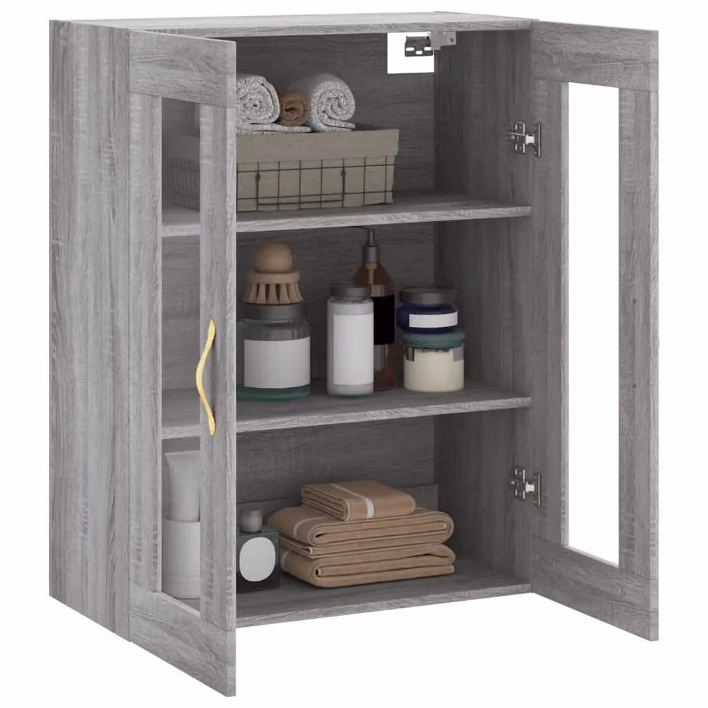 Berkfield Home Wall Mounted Cabinet in Grey Sonoma with Glass Doors, W/D/H: 69.5 x 34 x 90 cm – 4