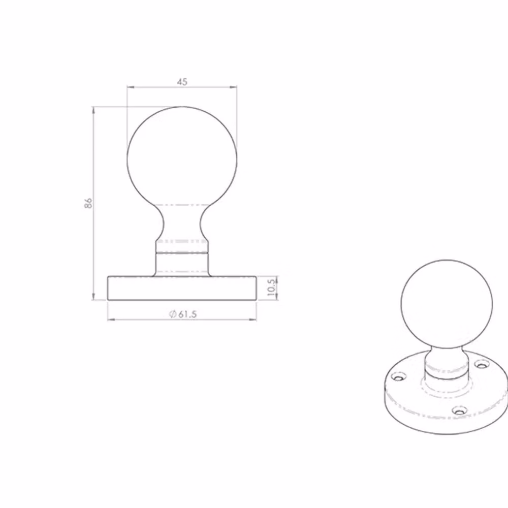 Loops Pair of Solid Ball Mortice Door Knobs in Satin Chrome, 45mm Diameter – 2