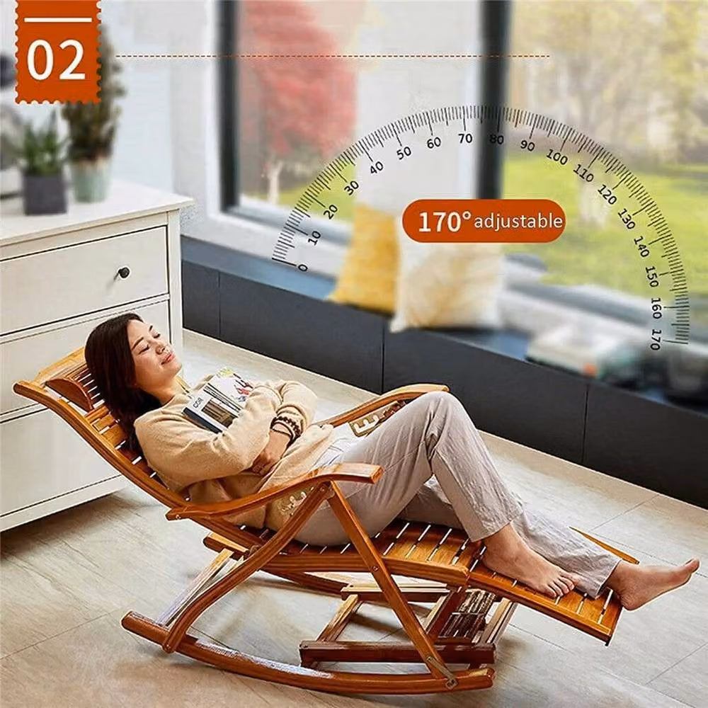 SPETLEK Natural Bamboo Sun Lounge for Patio and Pool in Brown and Beige with Adjustable Headrest – 3