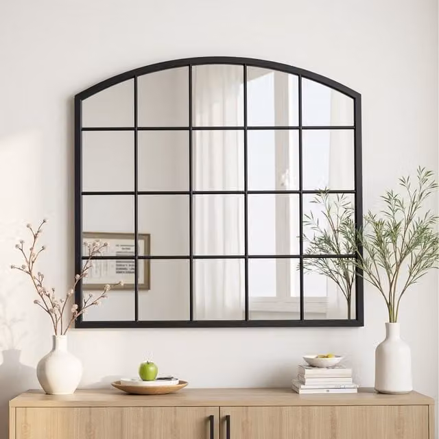 Lifeideas Metal Frame Window Style Wall Mirror in Black, W/D/H: 96 x 2 x 90 cm