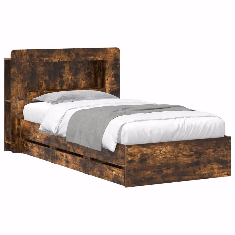 Berkfield Home Modern Bed Frame with Storage Drawers in Smoked Oak Brown, W: 80 cm, L: 200 cm – 2