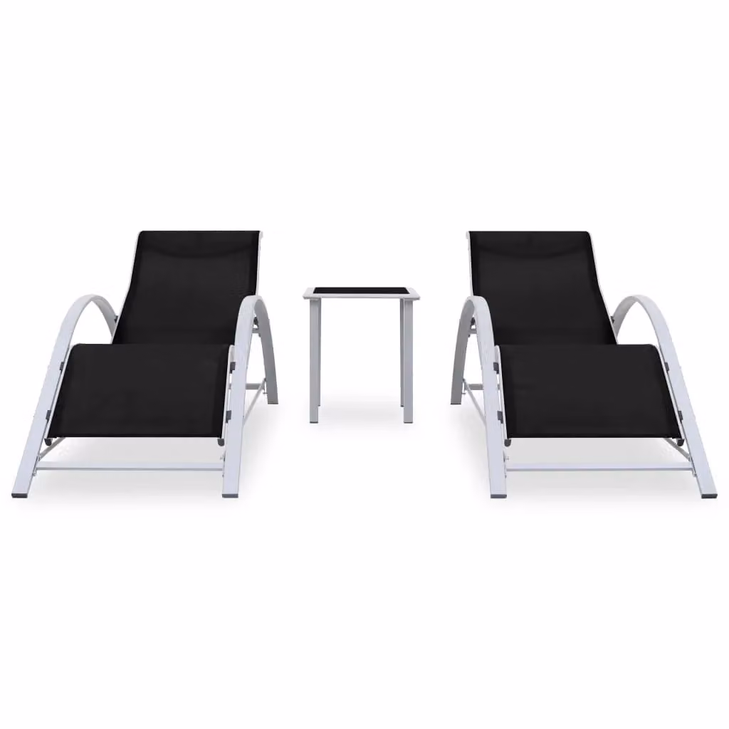Berkfield Home Black Aluminium Sun Loungers with Table Set of 2 – 2