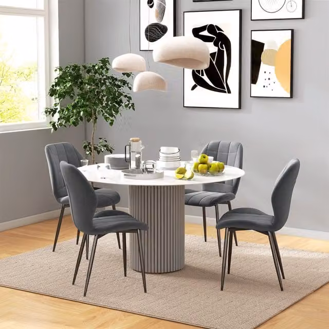 HOMCOM Set of 4 Modern Kitchen and Dining Room Chairs in Grey Fabric and Synthetic Leather